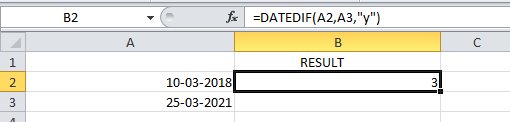 Excel DATEDIF Function Example