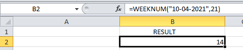 WEEKNUM Function Example in Excel