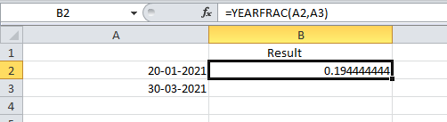 YEARFRAC Function Example
