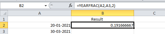 Excel YEARFRAC Function