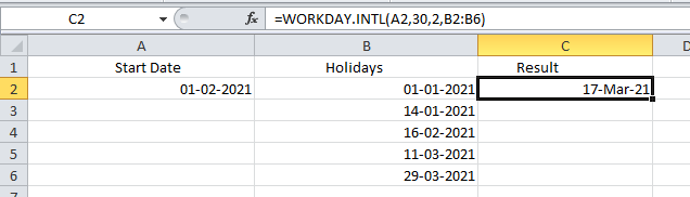 WORKDAY.INTL Function Example
