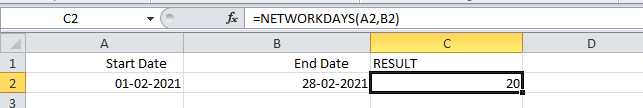NETWORKDAYS Function Example