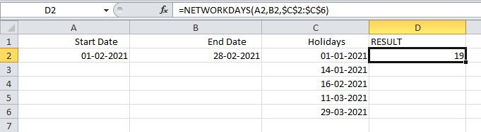 NETWORKDAYS Function in Excel