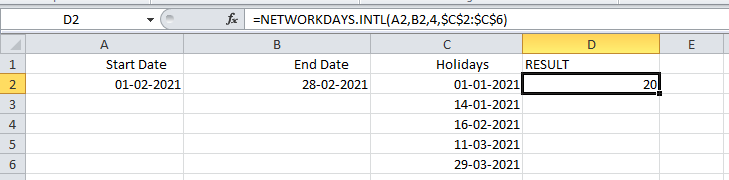 NETWORKDAYS.INTL Function Example