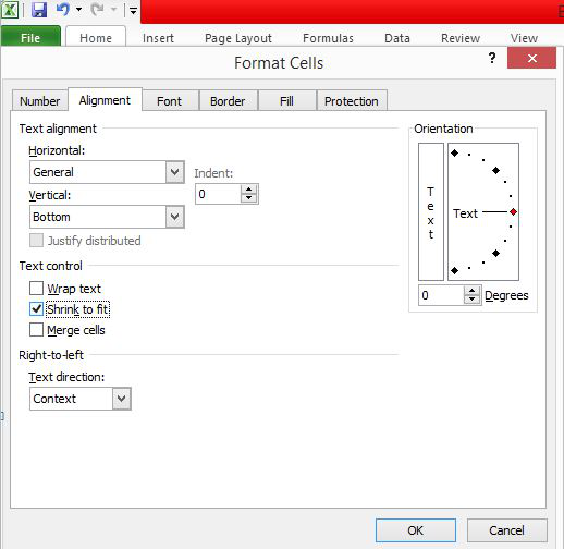 Dialog box of Format Cells.
