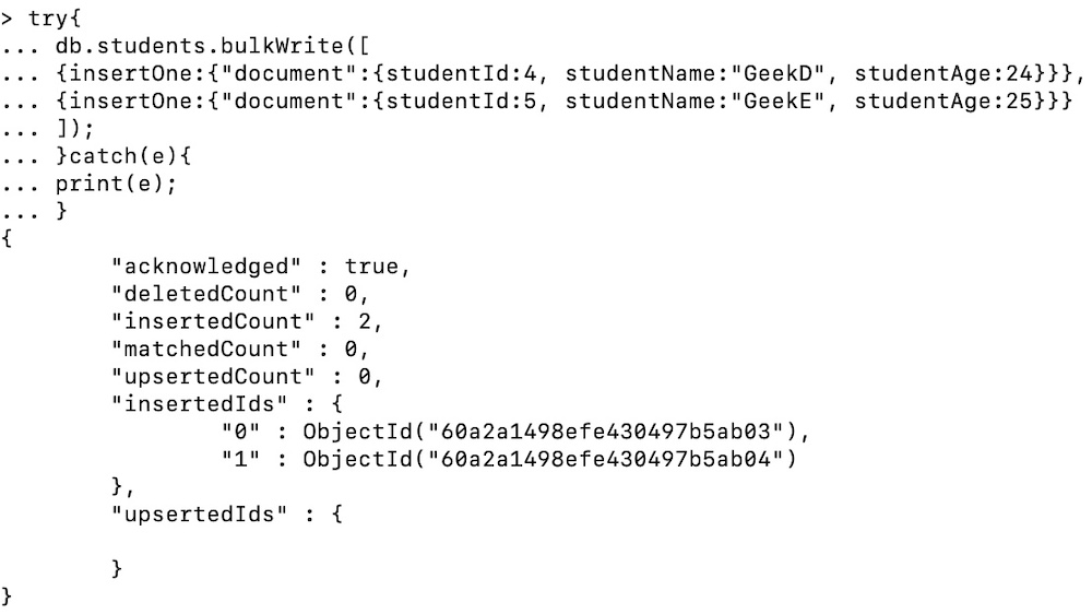 insertone operation in bulk write