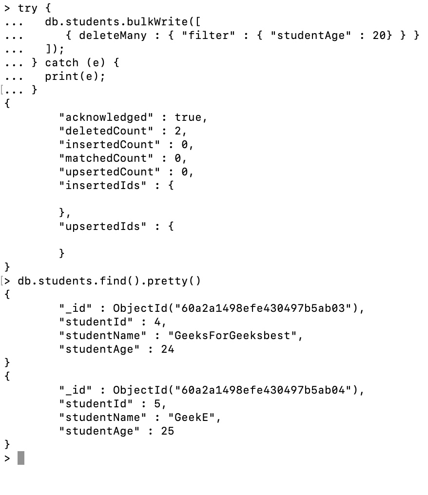 deletemany operation in bulkwrite method mongodb