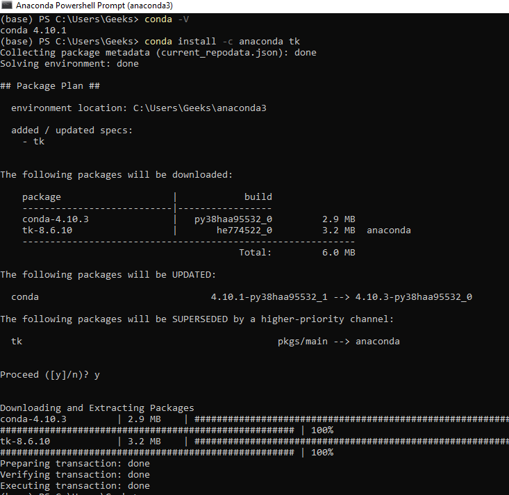 installing Tkinter using conda