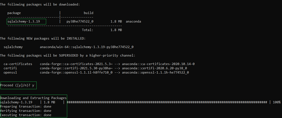 Installing SQLAlchemy on Windows using Conda