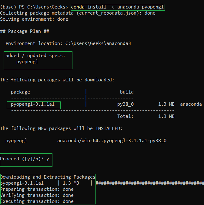 Installing PyopenGL Library   on Windows using Conda