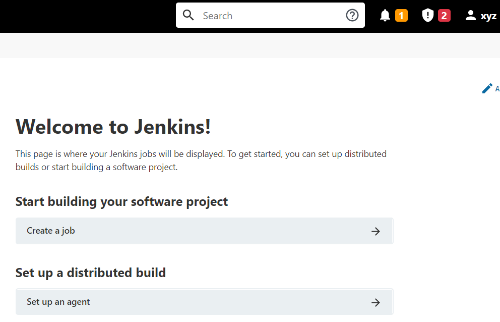 The initial view of Jenkins