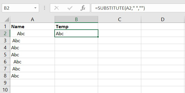 Use the formula substitute (A2," ","")