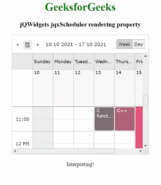 jQWidgets jqxScheduler rendering Property