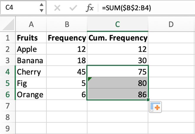 Use-the-auto-fill-feature-to-populate-the-cumulative-frequency