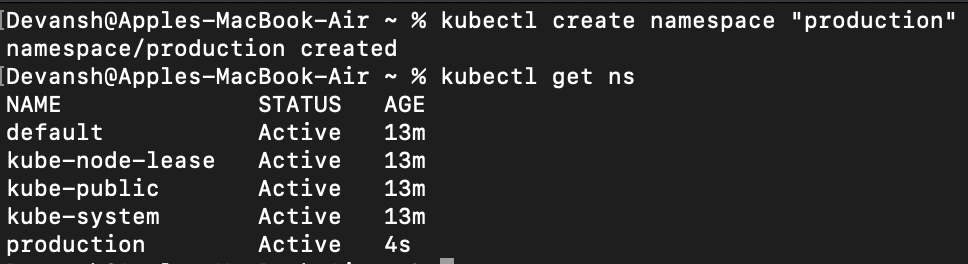 Imperatively creating Namespace