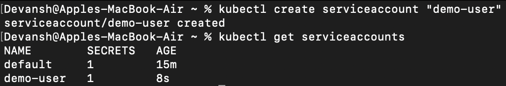 Imperatively creating serviceaccount