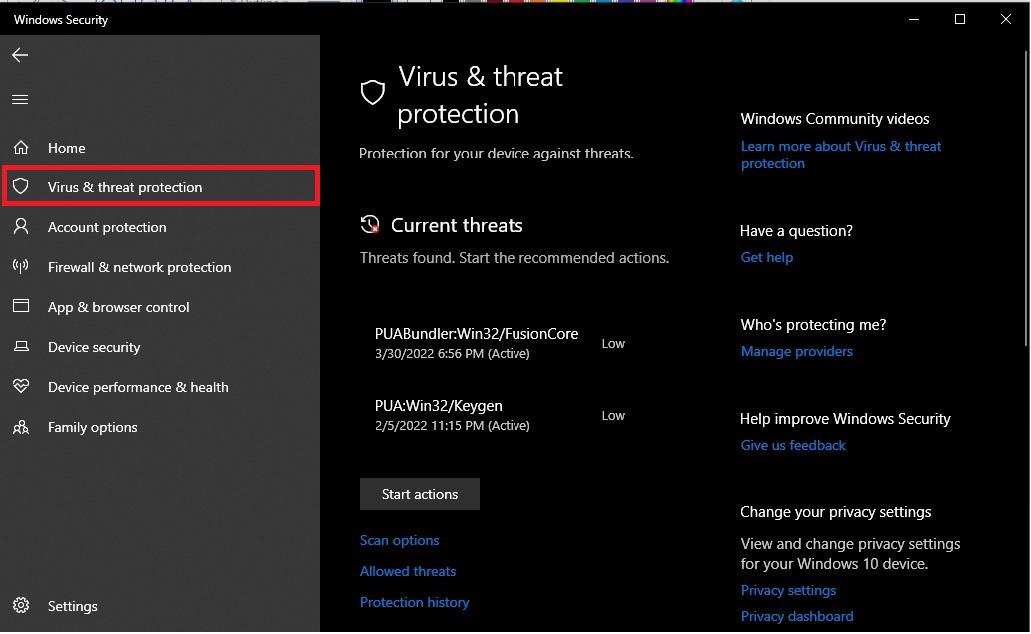 Virus and threat protection