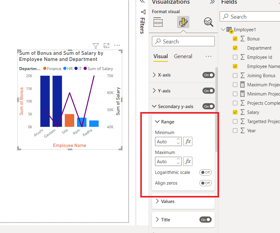 Using Range feature of Secondary Y-Axis