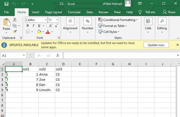 Excel files with CS value as col3