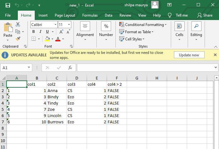 Excel files with 1, 2 value as col4