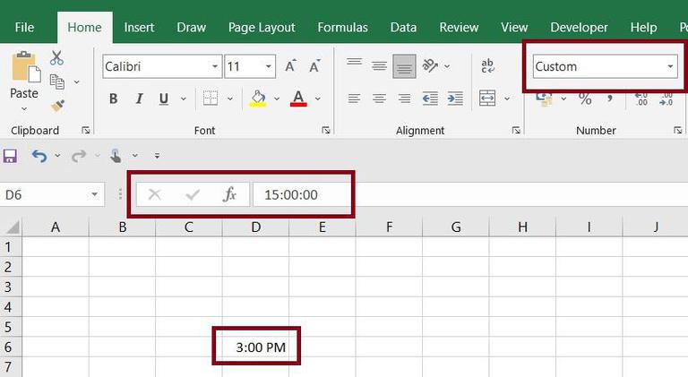 We enter 3:00 PM in a cell, but it shows default time format.