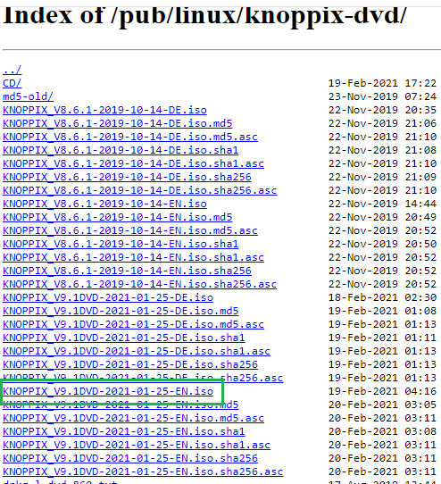 Downloading Knoppix ISO file