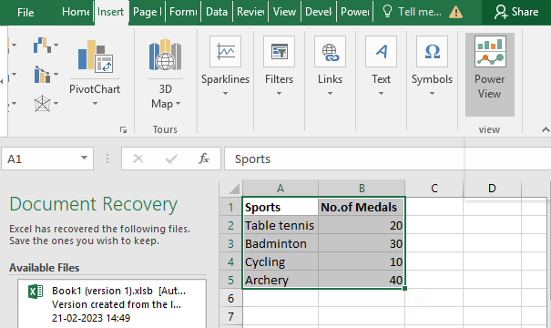 Select the Insert tab