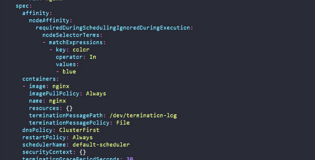 Manifest of node affinity 