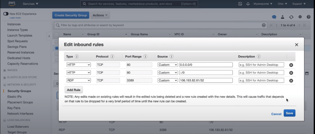 Port range and source