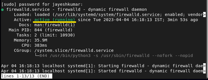 output showing services actively running 