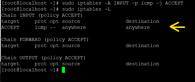 CREATE FIRST RULE iptables