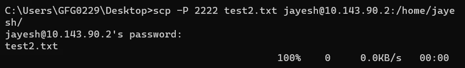 copying file from local system to remote using -P option in scp