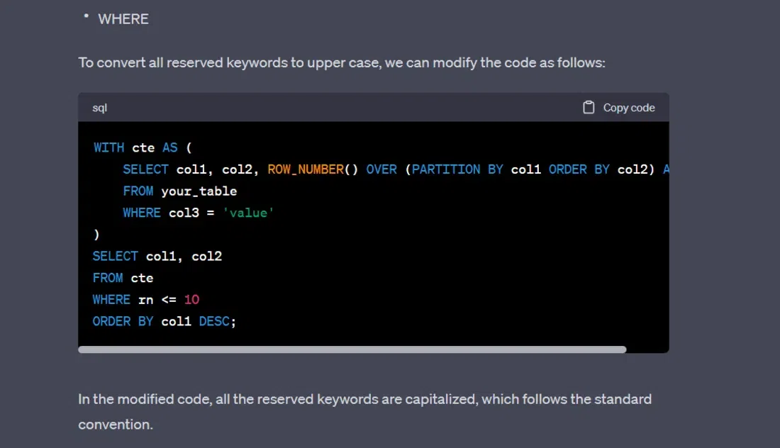 SQL Formatting