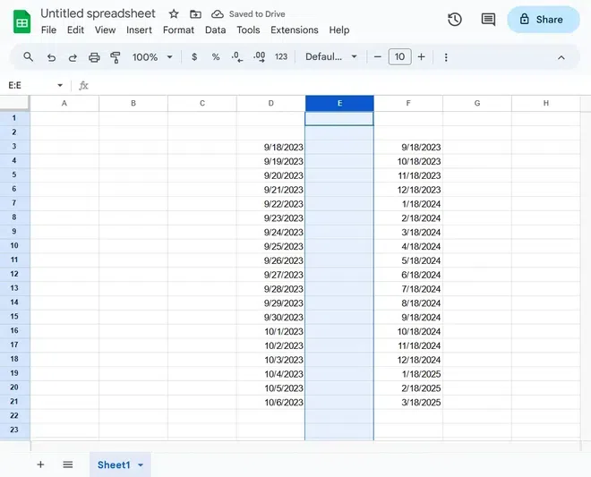 Insert Multiple Columns in Google Sheets