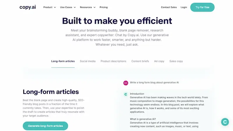 Copy.ai Homepage