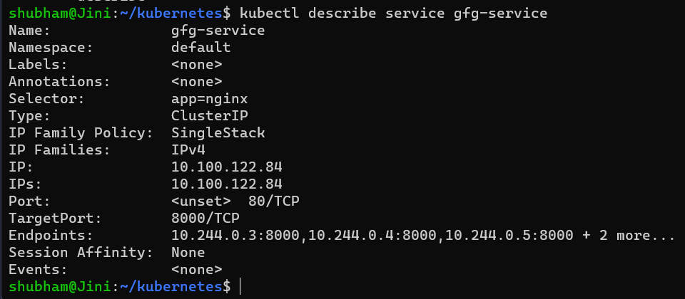 Kubectl describe service