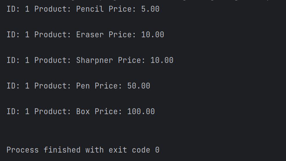 All values of database prints