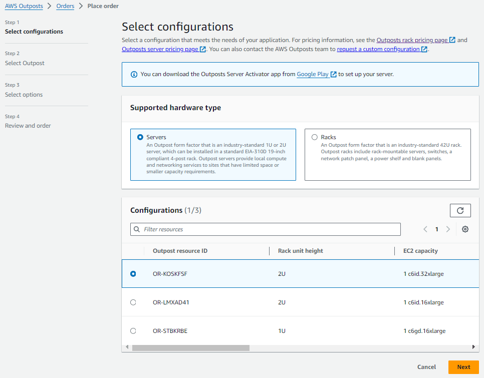 Selecting configurations