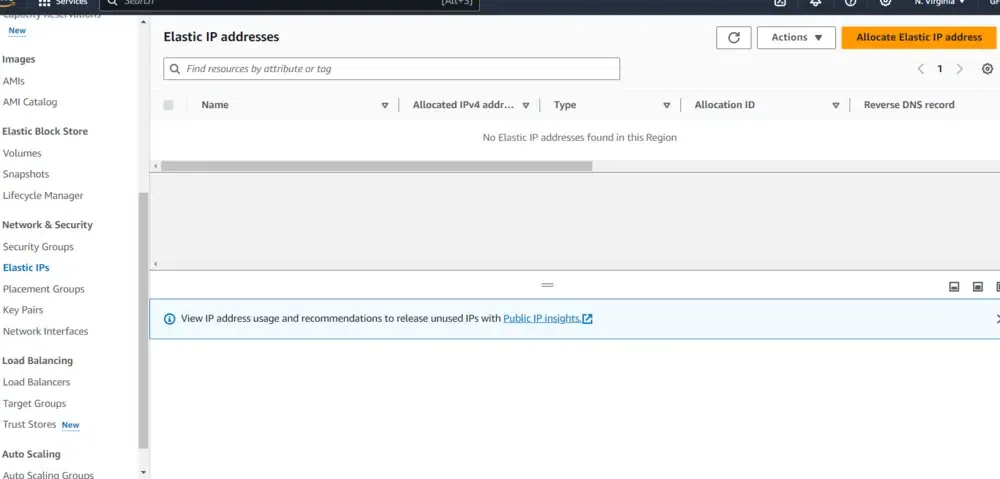 AWS console before creating
