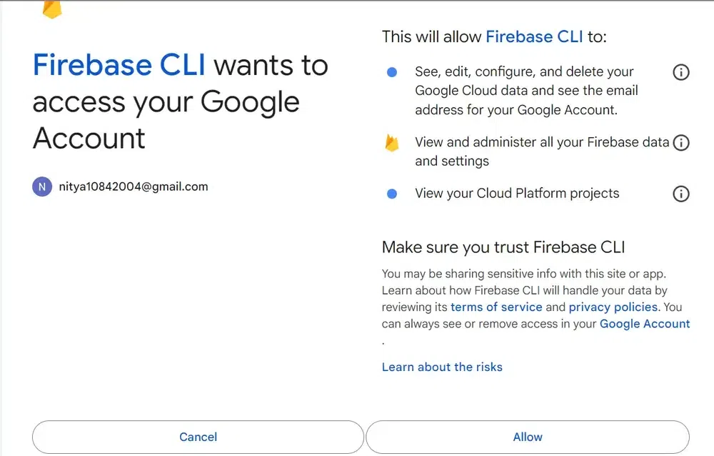 Login to Firebase on the browser