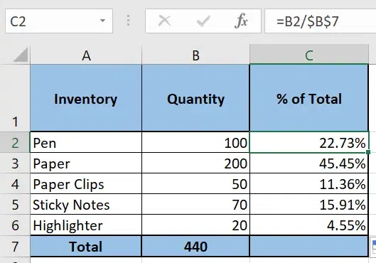 Calculate Percentage in Excel