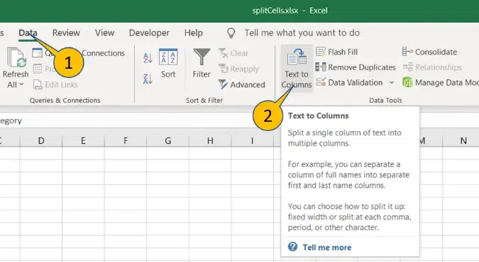 Split Cells in Excel