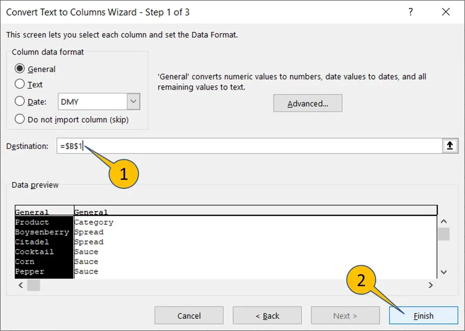 Split Cells in Excel