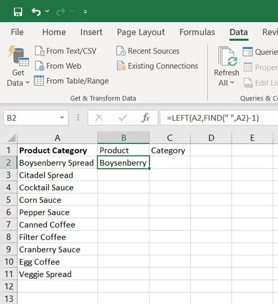 Split Cells in Excel