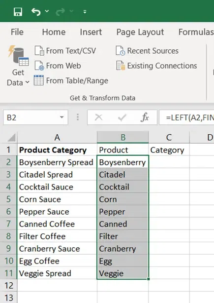 Split Cells in Excel