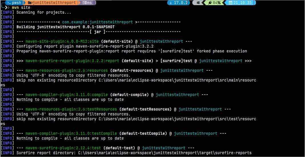 generating mvn site junit test