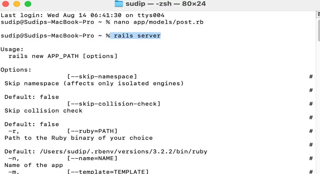 Starting the Rails Server to Run the Application