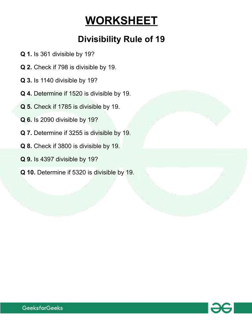 Worksheet-on-Divisibility-Rule-of-19