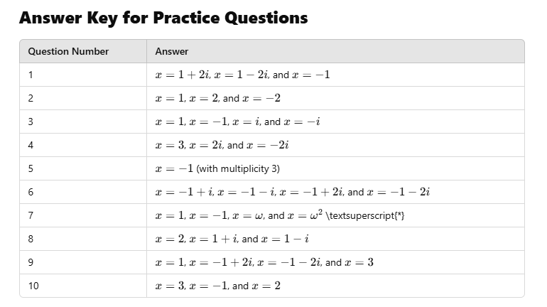 Fundamental Theorem of Algebra-answer key