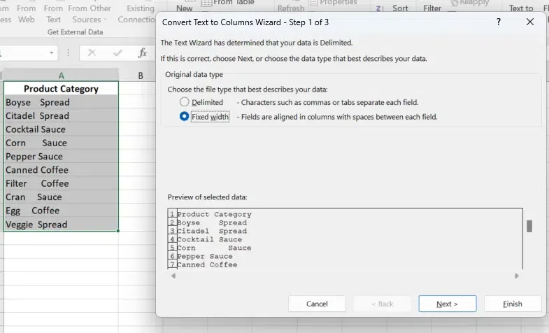 Split Cells in Excel